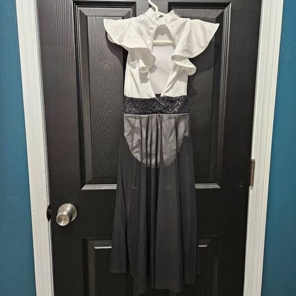 Weissman NWOT child small dance costume white black mesh jazz lyrical tap solo - Picture 7 of 9